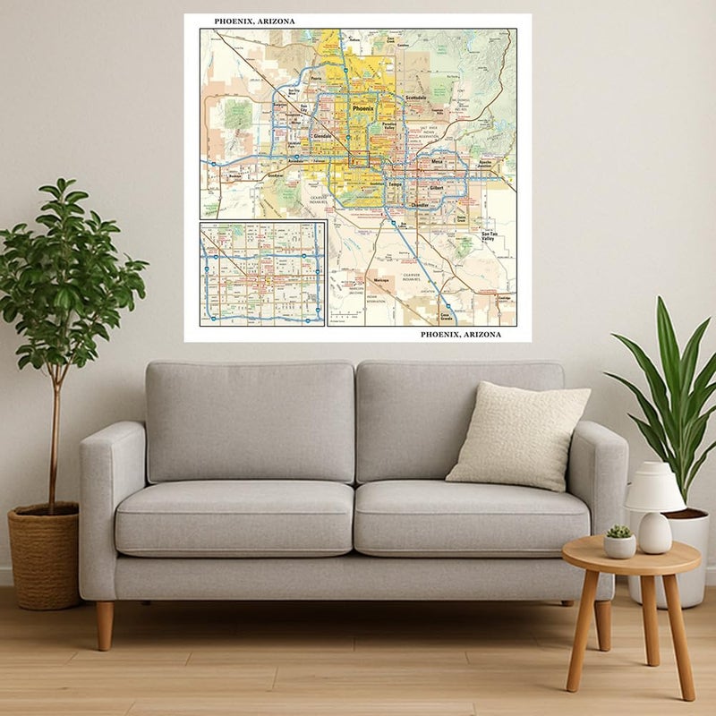 Globe Turner خريطة جدارية لفينيكس، أريزونا، كبيرة - 22.75" × 21.5" (مغلفة)  - Image 2